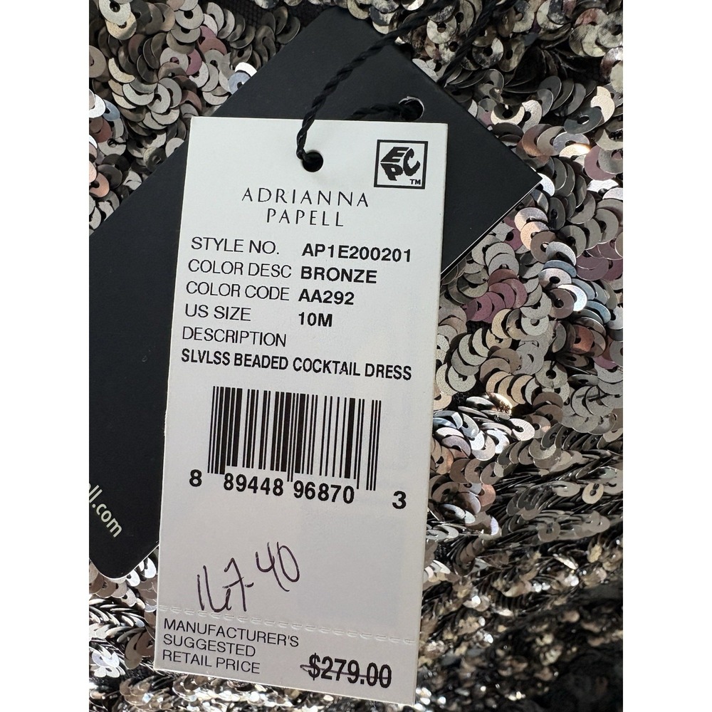 Adrianna Papell Sleeveless Sequin Party Cocktail Formal Dress Bronze Size 10 NWT - Picture 5 of 8